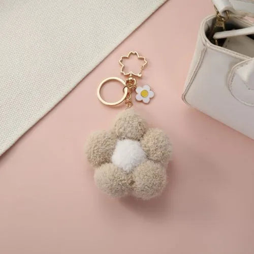 porte cle fleur peluche sac cle decoratif
