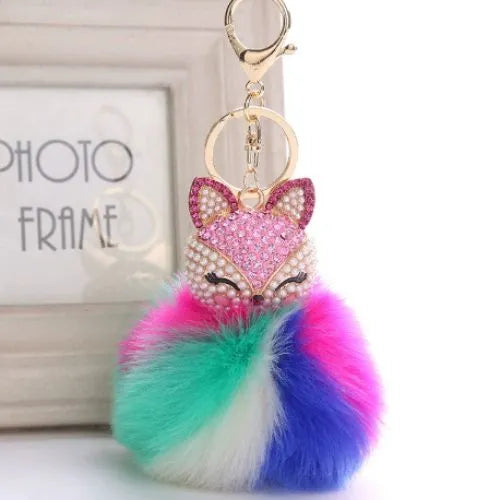 porte cle renard fausse fourrure multicolore