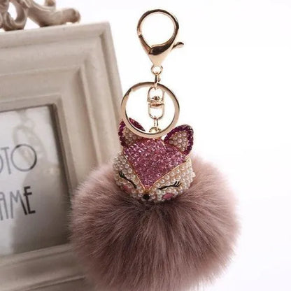 porte cle renard pompon fausse fourrure cafe clair