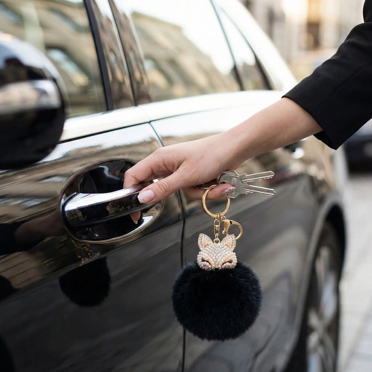 porte cle renard pompon fausse fourrure decoratif pour vos cles