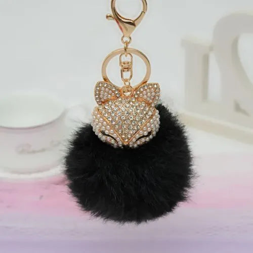 porte cle renard pompon fausse fourrure noir