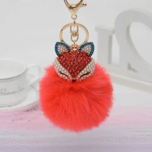 porte cle renard pompon fausse fourrure rouge