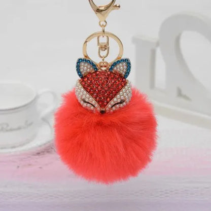 porte cle renard pompon fausse fourrure rouge