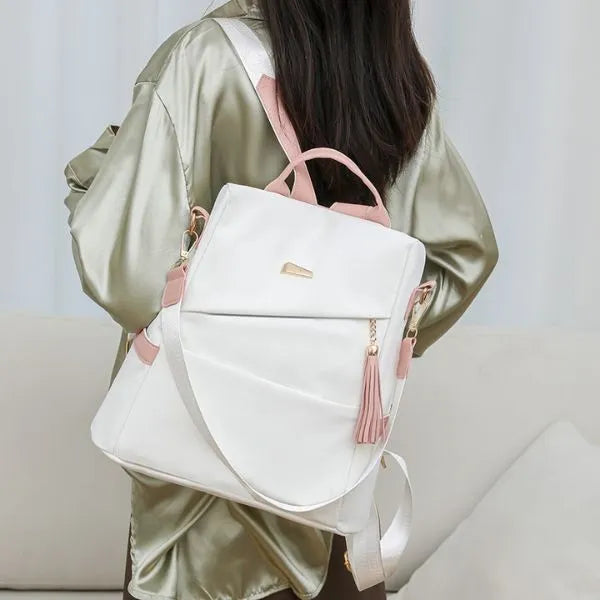 sac a dos antivol leger elegant blanc et rose