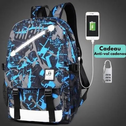 sac a dos bleu gris graffiti anti-vol