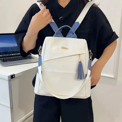 sac a dos femme antivol oxford blanc bleu