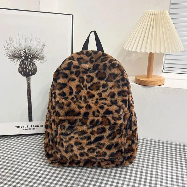 sac a dos peluche imprime leopard