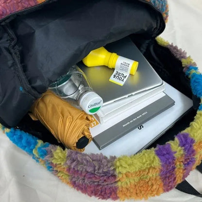 sac a dos velour peluche effet laine grande capacite pour vos essentiels