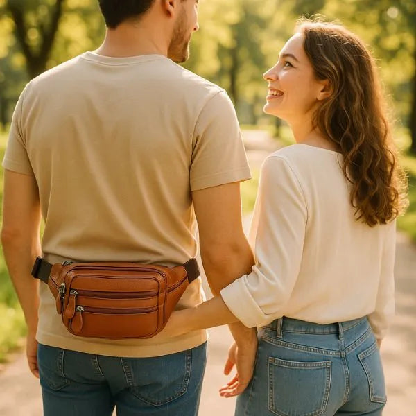 sac banane cuir brun clair