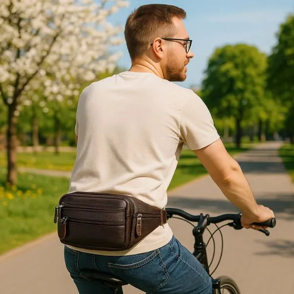 sac banane cuir brun fonce