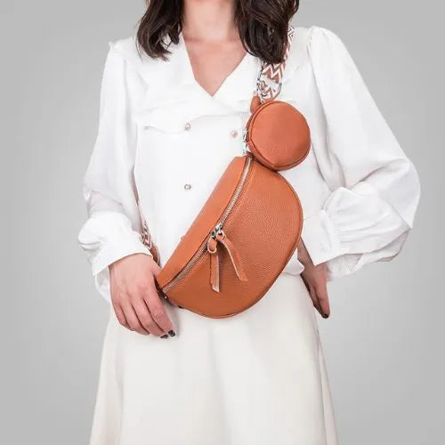 sac banane cuir couleur caramel