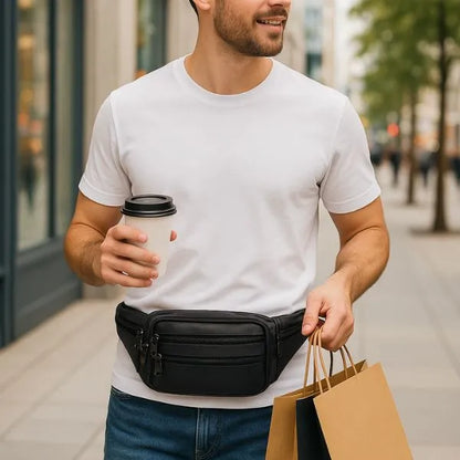 sac banane cuir noir