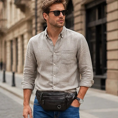 sac banane homme cuir vache resistant