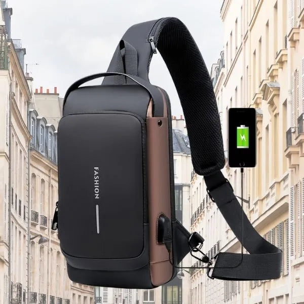 sac bandouliere antivol noir et brun