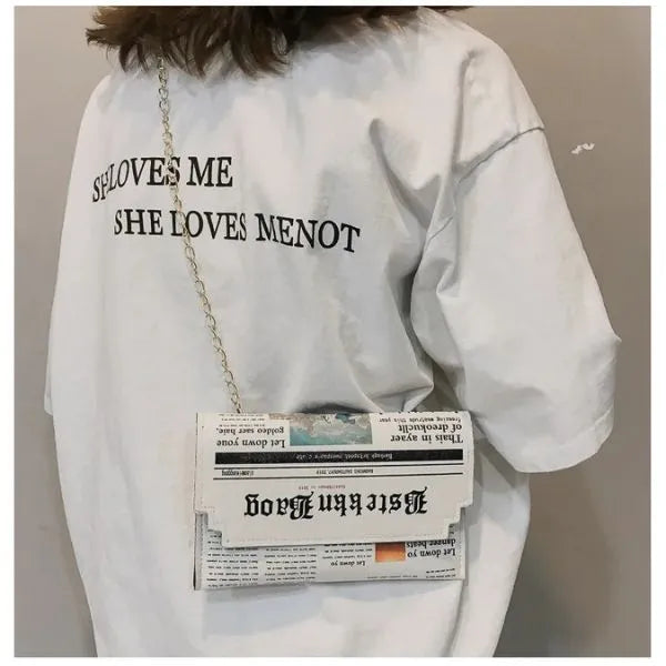 sac bandouliere femme imprimer journal chaine en croiser sur epaule