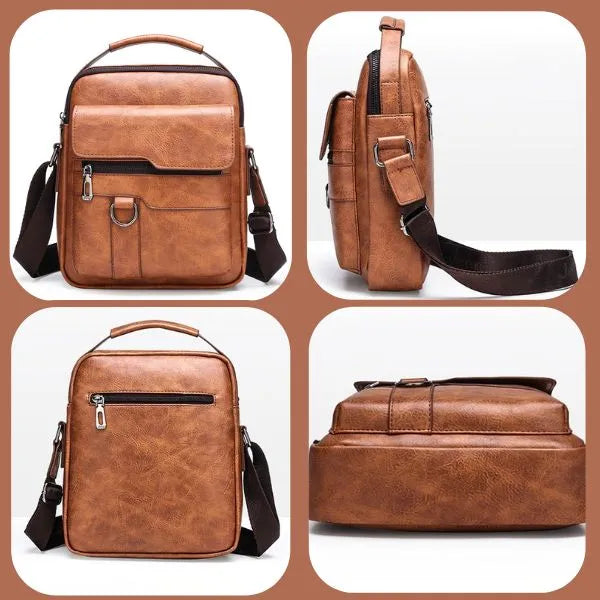 sac bandouliere homme pu cuir detail de tout les cotes du sac
