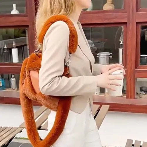 sac bandouliere peluche marron port anse courte epaule