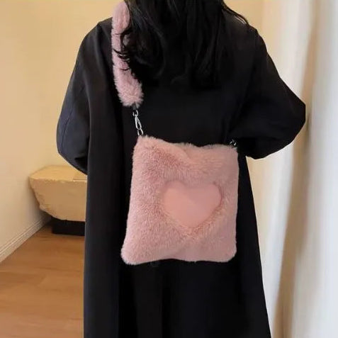 sac bandouliere peluche rose port crossbody