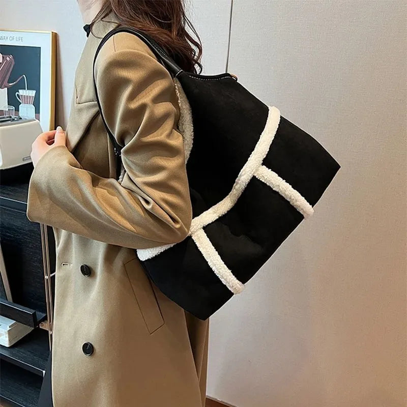 sac cabas effet suede mouton decoratif elegant