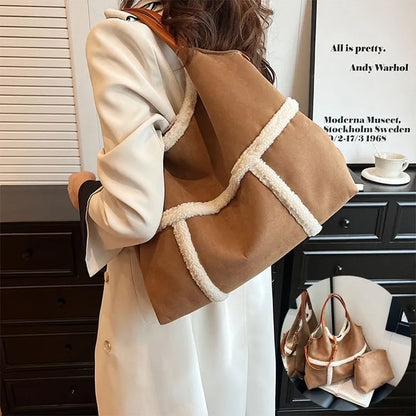 sac cabas effet suede pochette inclus