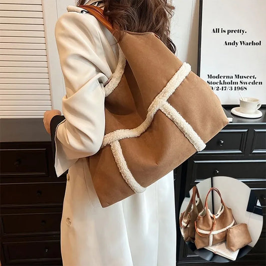sac cabas effet suede pochette inclus