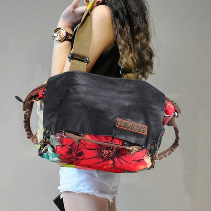 sac cabas grande capacite style floral noir