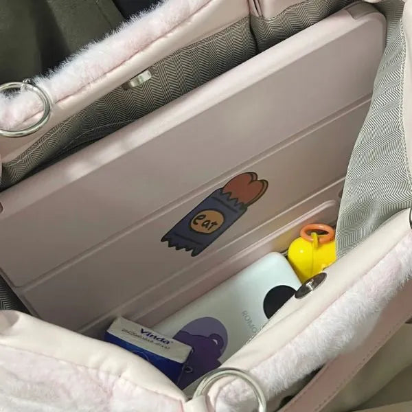 sac cabas peluche rose coeur grande capacite de vos essentiels