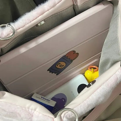 sac cabas peluche rose coeur grande capacite de vos essentiels