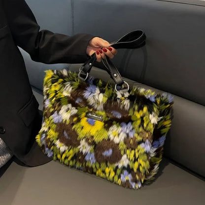 Sac cabas en peluche pour femme, motif floral-FleurPeluchée™ | StreetChic