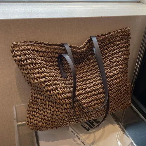sac cabas rattan ete brun