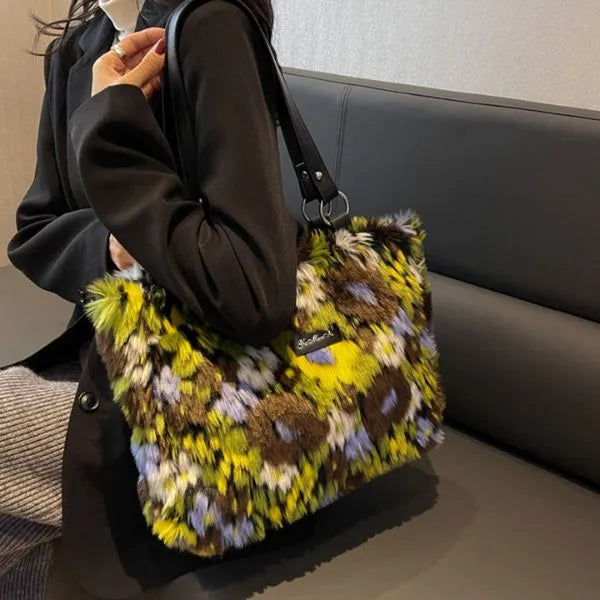 Sac cabas en peluche pour femme, motif floral-FleurPeluchée™ | StreetChic