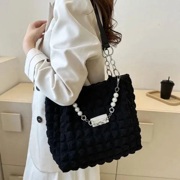 sac cabas texture chaine perle peu etre retirer sur epaule femme