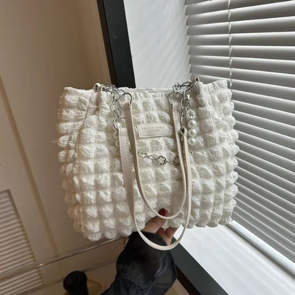 sac cabas texture femme chaine blanc