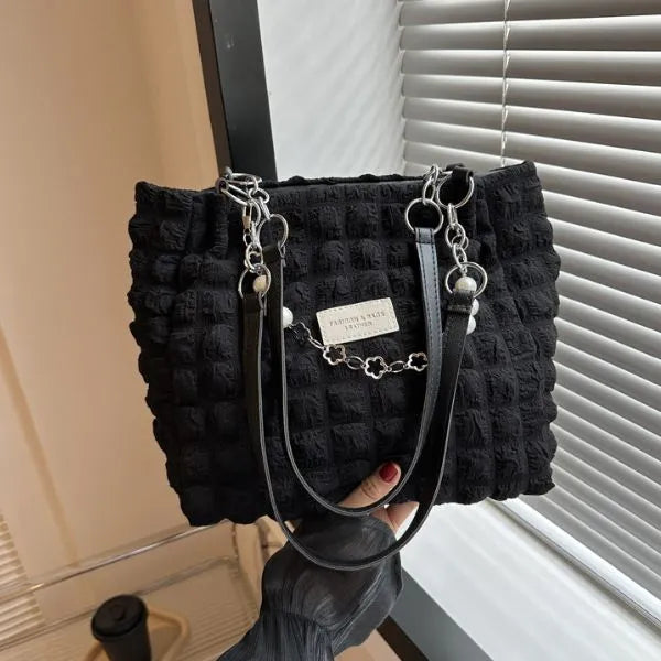 sac cabas texture femme chaine noir