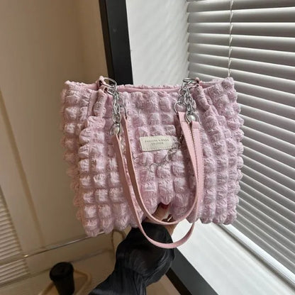 sac cabas texture femme chaine rose