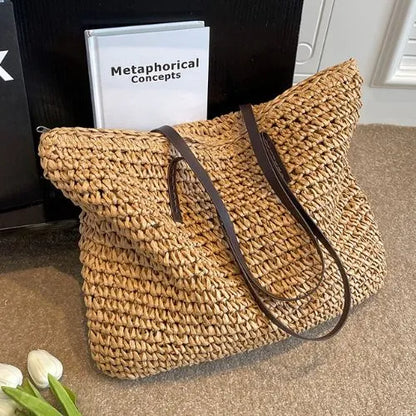 sac cabas tresse rattan caramel