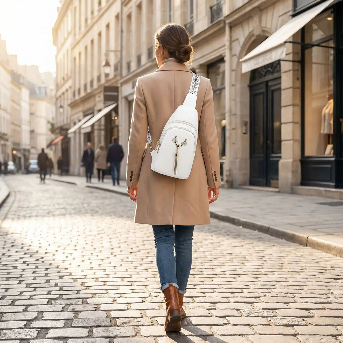 sac crossbody urbain pu cuir effet croco blanc