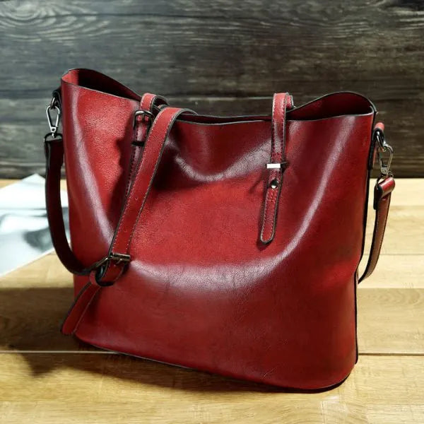 sac fourre tout cuir pu huile rouge