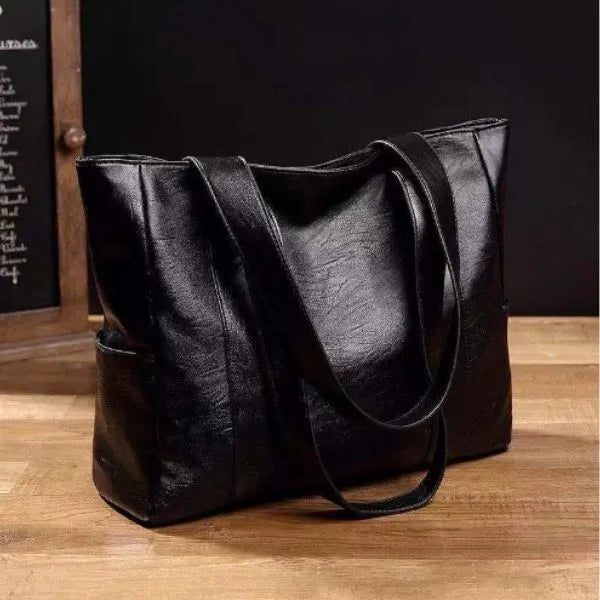 sac fourre-tout cuir pu noir zippee