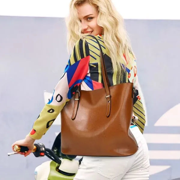 sac fourre tout cuir pu porte epaule