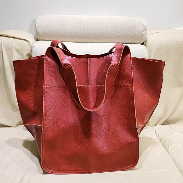 sac fourre tout pu cuir grande capacite rouge