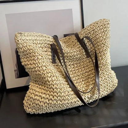 sac fourre-tout tresse rattan beige