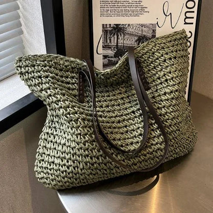 sac fourre-tout tresse rattan ete vert