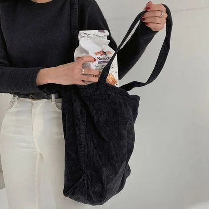 sac fourre-tout velour cotele noir