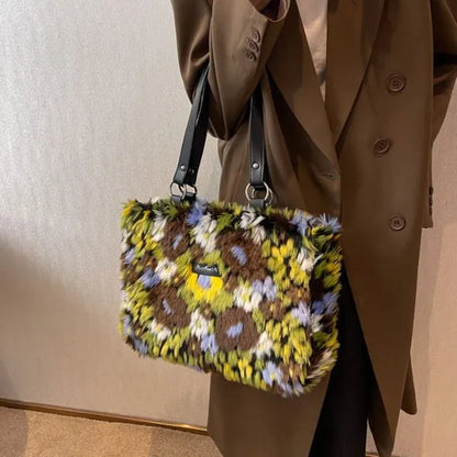 Sac cabas en peluche pour femme, motif floral-FleurPeluchée™ | StreetChic
