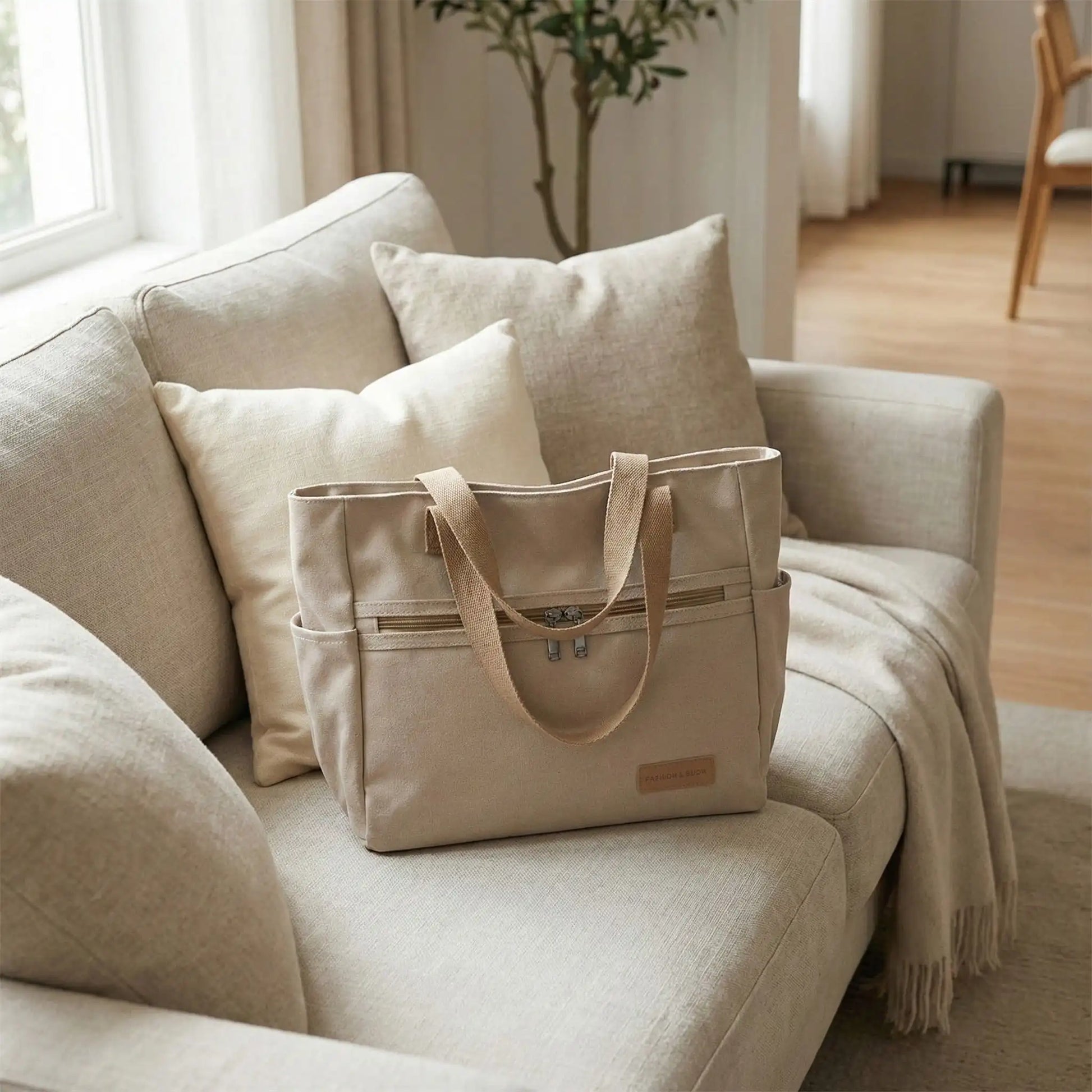 tote bag toile canvas femme couleur beige sable