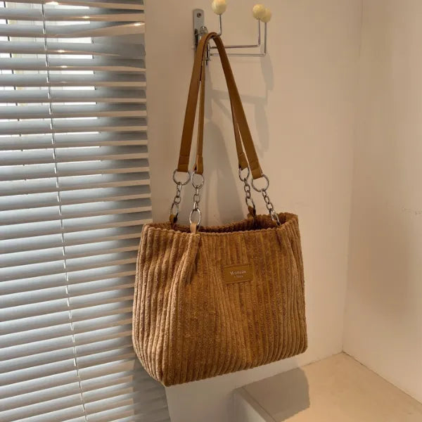 tote bag velours cotele khaki